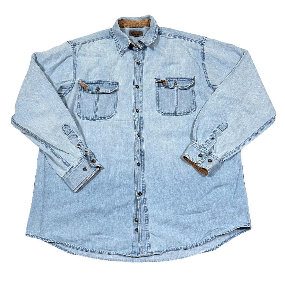 Vintage Light Faded Glory Denim Shirt Mens XLT Button Up‎ Western Y2K 90s Retro